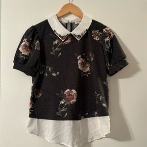 Faith and Joy grey fliral collared top size small
